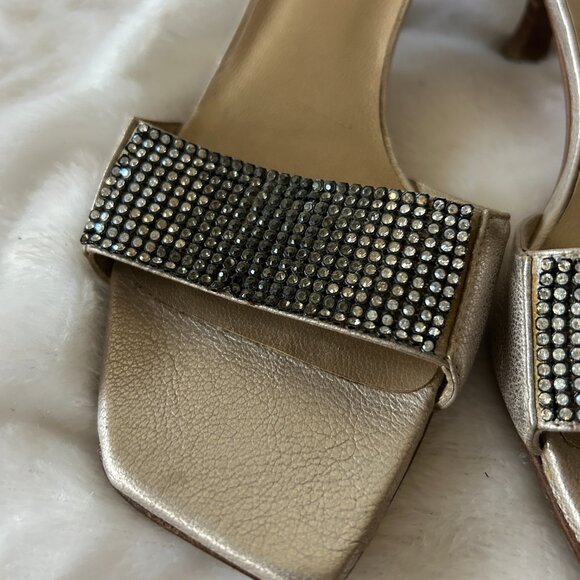Stuart Weitzman Kitten Heel Slides Womens 6.5 Silver Rhinestones Italy VTG - Picture 4 of 9